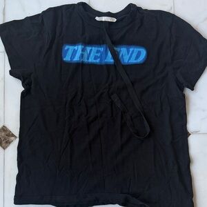Off-White Black Tee with Vibrant Blue Graphic